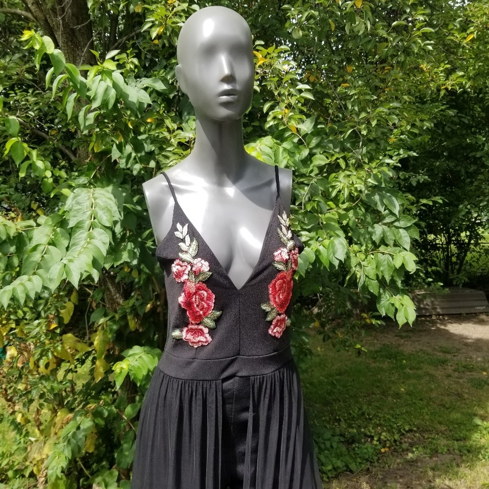 Embroidered Romper with Sheer Skirt